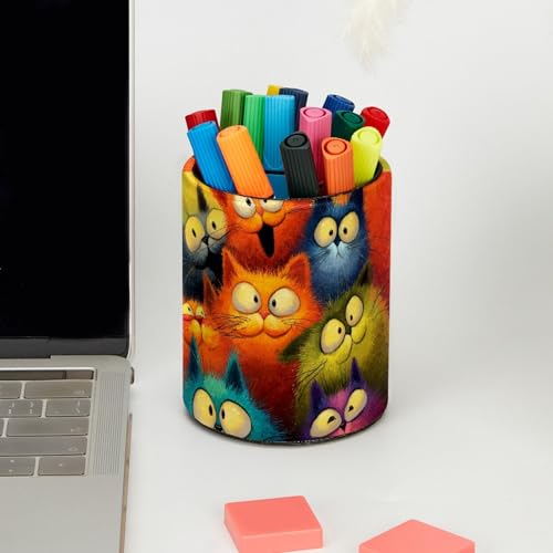 Funny Cats Pen Holder Pencil Organizer for Desk, 3.1” x 3.1” x 3.9” Pencil Cup Office Supplies, Large Capacity Cute Pen and Makeup Brush Holder for Desktop, Home, School - color: Funny Cats