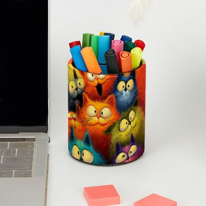 Funny Cats Pen Holder Pencil Organizer for Desk, 3.1” x 3.1” x 3.9” Pencil Cup Office Supplies, Large Capacity Cute Pen and Makeup Brush Holder for Desktop, Home, School - color: Funny Cats