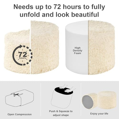 Hansleep Round Pouf Ottoman Foot Rest, Footstool | High-Density One-Piece Foam, Firm & Stable, for Couch, Bedroom, Living Room, Machine Washable Cover - color: Beige, size: 17"D x 17"W x 14"H