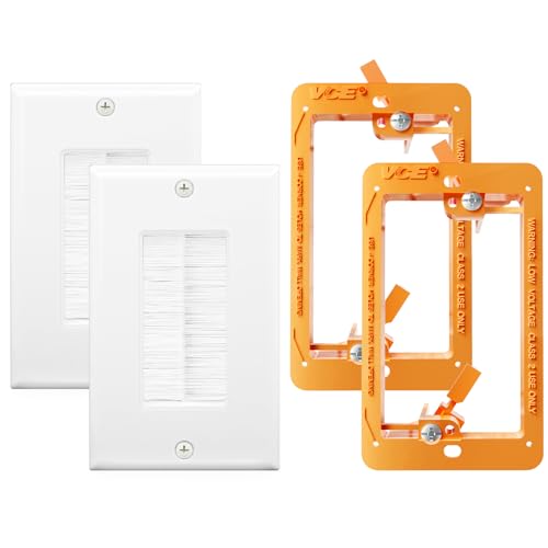 VCE Brush Wall Plate Cable Pass Through with Bracket, Decorator Cover for Low Voltage Cables - White, 2-Pack (2, Orange) - color: Orange