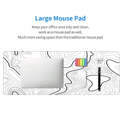 White Topographic Contour Extended Big Mouse Pad Large,Gaming Mouse Pad Desk Pad,31.5x11.8x0.12 Inch Long Computer Keyboard Mouse Mat Mousepad Non-Slip Base and Stitched Edge for Gaming and Office - color: White Topographic Contour, size: 31.5Lx11.8W inch