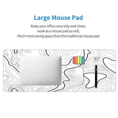 White Topographic Contour Extended Big Mouse Pad Large,Gaming Mouse Pad Desk Pad,31.5x11.8x0.12 Inch Long Computer Keyboard Mouse Mat Mousepad Non-Slip Base and Stitched Edge for Gaming and Office - color: White Topographic Contour, size: 31.5Lx11.8W inch