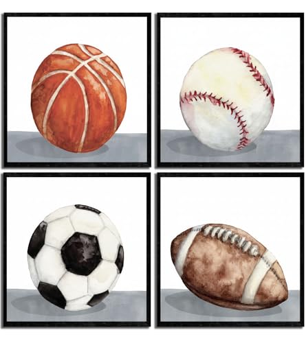 4Pcs Vintage Sports Wall Art Boys Room Poster Prints Basketball Soccor Baseball Football Pictures Rustic Ball Wall Decor for Kids Room Nursery Bedroom Home Decorations 16x16in Unframed - color: Sports Poster, size: 16"l X 16"w