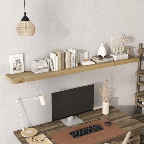 Acovy 72" Unfinished Solid Reclaimed Wood Floating Shelves, Rustic Heavy-Duty Wall Shelves, 8" Deep Floating Shelf for Living Room, Bathroom, Bedroom and Kitchen, Set of 1, Natural - color: Natural, size: 72inches-1P