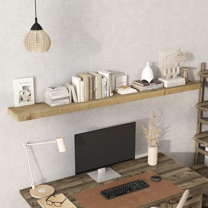Acovy 72" Unfinished Solid Reclaimed Wood Floating Shelves, Rustic Heavy-Duty Wall Shelves, 8" Deep Floating Shelf for Living Room, Bathroom, Bedroom and Kitchen, Set of 1, Natural - color: Natural, size: 72inches-1P