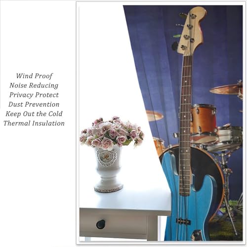 Music Themed Guitar Curtain, Rock Music Drum Kit Musical Instruments Print Window Drapes for Bedroom Living Room 42" W X 45" L(No Blackout) - color: Music-8, size: 20.5"W x 45"L (Pack of 2)