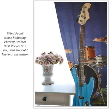 Music Themed Guitar Curtain, Rock Music Drum Kit Musical Instruments Print Window Drapes for Bedroom Living Room 42" W X 45" L(No Blackout) - color: Music-8, size: 20.5"W x 45"L (Pack of 2)
