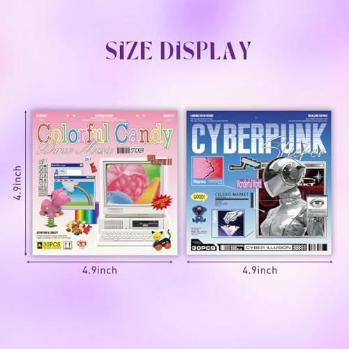 2 in 1 Sticker Book, Cyberpunk Retro Futuristic | 60 Sheets Glitter Glossy Matte Foil DIY Decorative Stickers, for Junk Journal Scrapbooking Supplies - color: Retro-futuristic 2in1
