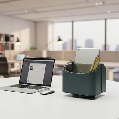 UnionBasic Rotating Desk Organizer, 360 Desk Spinning Caddy, Desktop TV Guide/Mail/Media/Remote Controller Holder Organizer,Lychee Dark Ivy - color: Lychee Dark Ivy