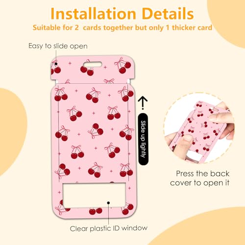 Cherry Badge Holder with Lanyard, Beautiful Bow ID Badge Holder with Retractable Reel Clip and Keychain for Bow Lover, Vertical Identity Card Cover Case Protector for Women Nurse Teacher - color: Cherry-pink