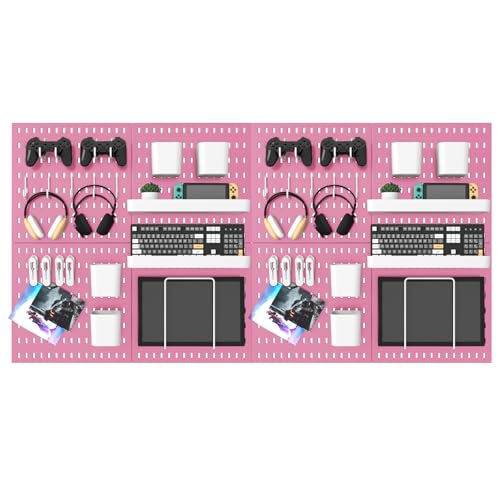 MULSAME Pegboard Combination Kit, 25.2" x 50.4" Wall Mounted Storage Set with 8 Pegboards & 40 Accessories Hanging, Peg Boards Organizer - color: Pink, size: 25.2" * 50.4"