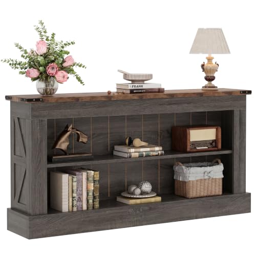 Tribesigns 63-Inch Long Console Table for Entryway, Narrow Long Entry Table with Shelves for Living Room, Farmhouse Sofa Console Behind Couch, for Foyer, Hallway, Gray and Brown - color: Gray and Brown