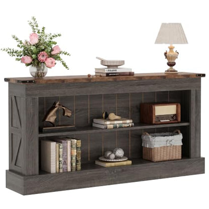 Tribesigns 63-Inch Long Console Table for Entryway, Narrow Long Entry Table with Shelves for Living Room, Farmhouse Sofa Console Behind Couch, for Foyer, Hallway, Gray and Brown - color: Gray and Brown