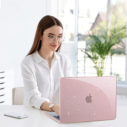 EooCoo Case Compatible with MacBook Air 13 inch M5 2026-2022 Release M4 M3 M2 A3449 A3240 A3113 A2681, Glitter Hard Shell&Keyboard Skin Cover&Screen Protector for Mac Air 13.6 inch, Sparkly Baby Pink - color: Glitter Baby Pink