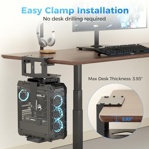 Suptek Clamp-on Desk or Desk Leg PC Mount,Adjustable Height and Width,CPU Under Desk Table Beam PC Mount Bracket Computer Tower Wall and Under Counter Holder - size: MAX 11.61"(W) Desk/Leg/Beam PC Mount
