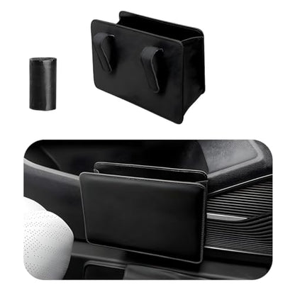 Yourkar Car Trash Can, Foldable Waterproof Leather Car Garbage Organizer Holder, Automotive Mini Dustbin Container with One Roll Trash Bag, Universal Interior Car Accessories (Black) - color: Black