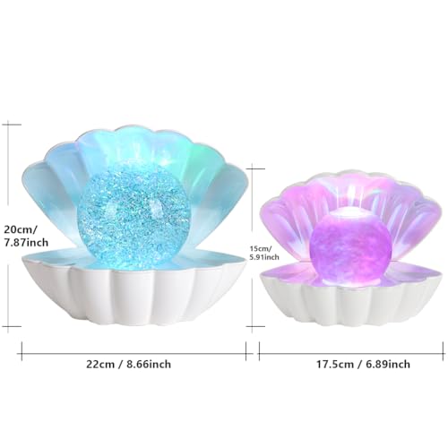 LKUA Shell Pearl Beach Themed Night Light, RGB 8 Colors Changing Mood Shell Pearl Lamps, Bedside LED Clamshell Portable Night Lights for Bar (Large White Shell) - color: Large white shell