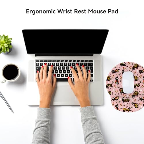 RICHEN Ergonomic Mouse Pad with Wrist Support,Non-Slip Rubber Base for Computer Laptop & Mac,Lightweight Rest for Home,Office & Travel (Flowers Cats) - color: Flowers Cats