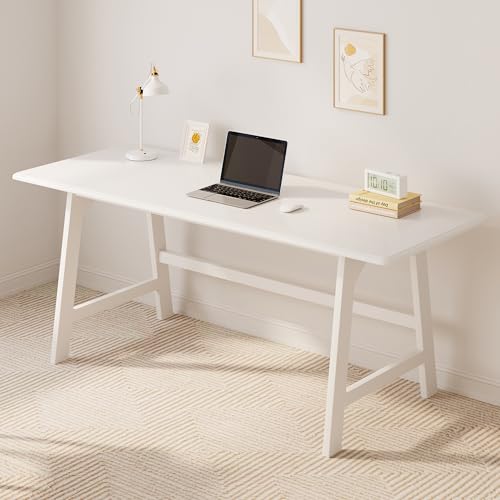 IOTXY Solid Wood Writing Table - 60" W x 24" D Minimalist Computer Desk for Home Office, Work, Study, Creativity, and PC Workstation, White - color: White, size: 60" W