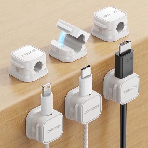 6 Pack Magnetic Cable Clips [Cable Smooth Adjustable] Cord Holder, Under Desk Cable Management, JOYROOM Adhesive Wire Holder Keeper Organizer for Home Office Desk Phone Car Wall Desktop Nightstand - color: 6-Pack