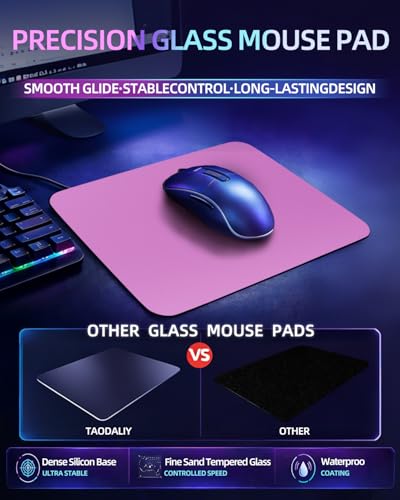 Glass Gaming Mouse Pad for FPS Gaming, Balanced Speed & Control, Consistent Glide, Anti-Slip Base, Water-Resistant Desk Mat for Valorant, CS2, XL 19.3" x 16.5", Pink