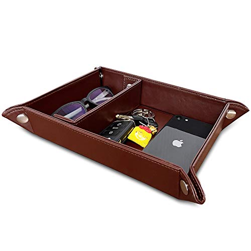 Valet Tray for Men and Women - PU Leather Nightstand Organizer with Desk Catchall Tray, Dresser Box for Keys, Jewelry
