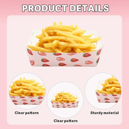 50 Pcs Strawberry Paper Food Trays Strawberry Theme Party Supplies Food Boats Paper Trays Disposable Serving Tray for Taco Snack Pizza French Fry Holder Birthday Party Decorations Favors
