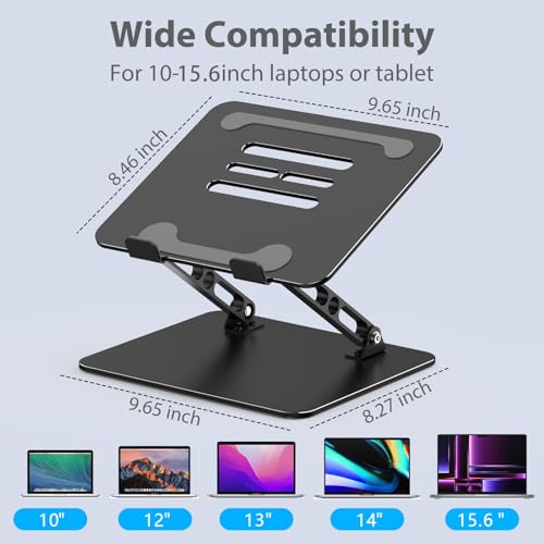 Adjustable Laptop Stand for Desk, Metal Foldable Laptop Riser Holder, Portable Desktop Book Stands, Ventilated Cooling Computer Notebook Stand Compatible with 10-15.6” Laptops - color: Classic Black