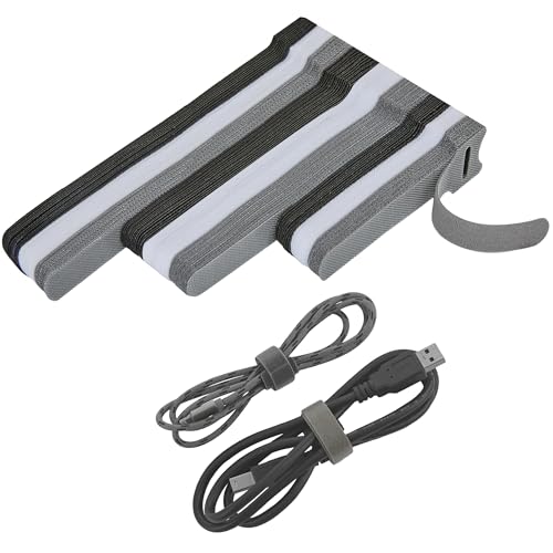 120 PCS Reusable Cable Ties with Hook and Loop, Multi-purpose Adjustable Cable Management Wire Ties Cable Straps for Organizing Home, Office and Data Centers (Black+White+Grey, 4"-6"-8") - color: Black+white+grey 4+6+8 In-120 Pcs