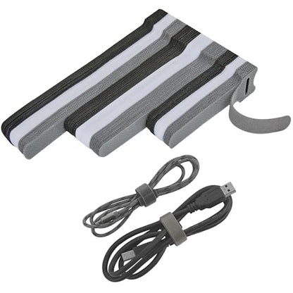 120 PCS Reusable Cable Ties with Hook and Loop, Multi-purpose Adjustable Cable Management Wire Ties Cable Straps for Organizing Home, Office and Data Centers (Black+White+Grey, 4"-6"-8") - color: Black+white+grey 4+6+8 In-120 Pcs