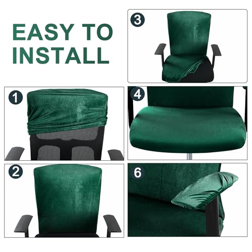Tallew 4 Pcs Office Chair Covers Set Computer Universal Protective Stretchable Chair Seat Covers Desk Armrest Slipcovers Pads Office Cushion Backrest for Rotating(Dark Green) - color: Dark Green