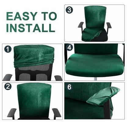 Tallew 4 Pcs Office Chair Covers Set Computer Universal Protective Stretchable Chair Seat Covers Desk Armrest Slipcovers Pads Office Cushion Backrest for Rotating(Dark Green) - color: Dark Green