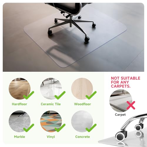 SOONAN Chair Mat for Hardwood Floors 36" x 48", Clear Office Desk Chair Mat 0.08" Thick Heavy Duty, Non-Slip Transparent Floor Protector for Wood, Tile, Laminate & Vinyl, Home Office - size: 48" x 36" x 0.08"