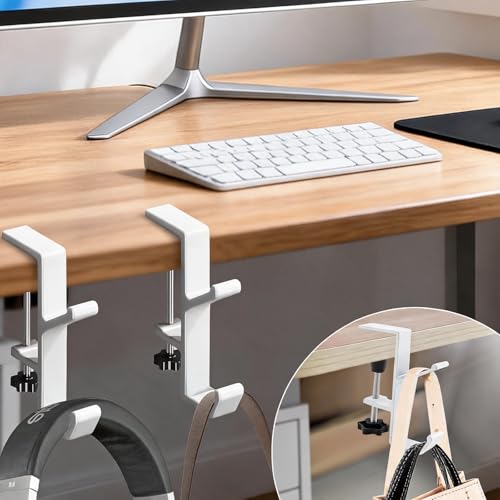 Desk Mount Bag Holder Hook Clamp,On Backpack Hanger Portable Desk Mount Headphones Holder for Reduce Desk Clutter Table Desk Table Hanging Storage (2 Pcs-Double Hook White) - color: 2 Pcs-Double Hook White