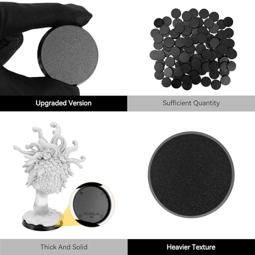 100PCS 40mm/1.57inch Textured Plastic Black Round Miniature Bases, Model Base for Gaming Miniatures or Wargames Table Top Games - color: 40mm-100pcs-black