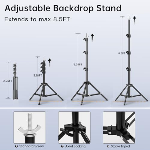 BEIYANG 8.5 x 10 FT Photo Backdrop Stand Kit, Adjustable Background Holder Support System Kit with Carrying Bag, for Photography Video Stutio, Parties Decoration, Advertising Display - size: 8.5*10FT