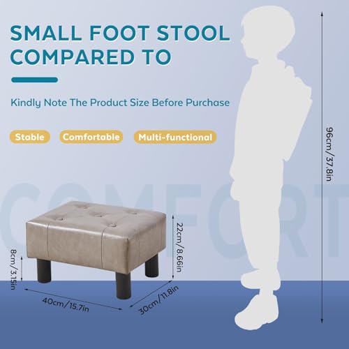 Small Foot Stool Ottoman, Faux Leather Footstool Ottoman Foot Rest for Couch, Rectangle Footstools and Ottomans Small for Living Room, Entryway and Bedroom (Gray) - color: Grey