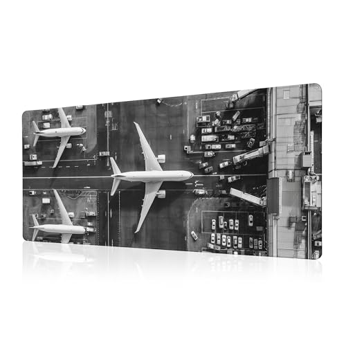 Extended Gaming Mouse Pad with Aircraft Airport Design - Large, Thick Rubber Desk Mat with Precision Locking Edge, Washable & Non-Slip Surface for Computer, Esports - Ideal Gift 31.5x11.8 in - color: Aircraft Airport Design