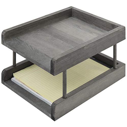 MyGift 2-Tier Rustic Gray Wood Paper File Organizer in and Out Tray/Office Desktop Document Holder Rack - color: Rustic Gray