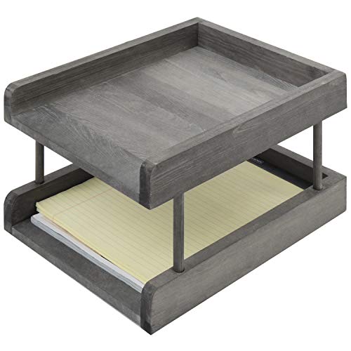 MyGift 2-Tier Rustic Gray Wood Paper File Organizer in and Out Tray/Office Desktop Document Holder Rack - color: Rustic Gray