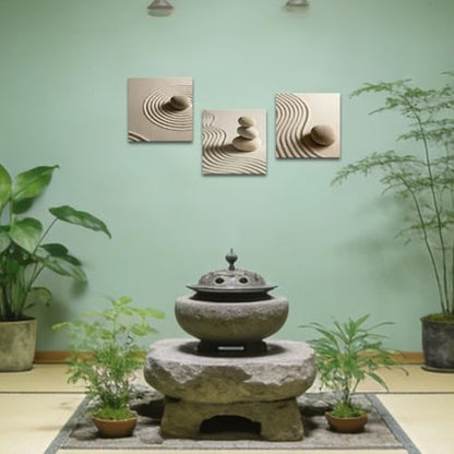Artsbay 3 Piece Canvas Wall Art Zen Stone and Sand Giclee Print Artwork Calm Peaceful Still Life Picture Painting Modern Spa Room Wall Poster Decor Framed for Home Office Bedroom Bathroom Decoration