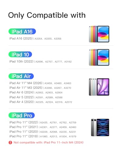 Inateck for iPad (A16) 11th/10th Gen 450g Ultralight Keyboard Case, Air 11" 2026 M4 /M3/M2, Air 5/4th, Pro 11 4/3/2/1th,1 Second Magnetic Detachable Keyboard with Touchpad, AceTouch, White - color: White