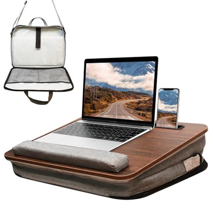 Lap Desk,Cushioned Laptop Desk with Storage Fits 15.6in,Walnut | Ergonomic cushion,storage pocket,fits 15.6-inch laptops,walnut scratch-proof tabletop - color: Deep Walnut Color