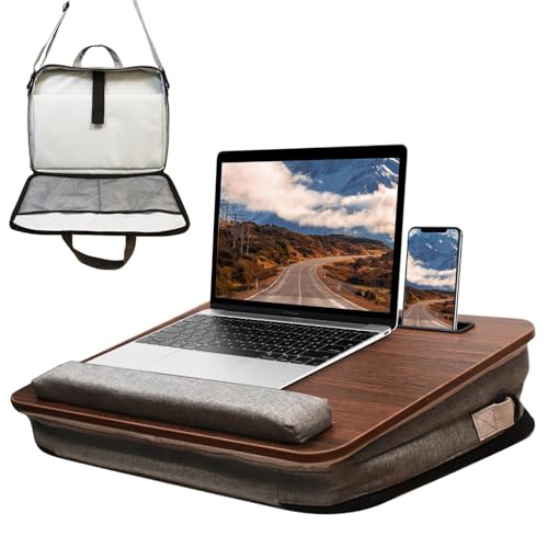 Lap Desk,Cushioned Laptop Desk with Storage Fits 15.6in,Walnut | Ergonomic cushion,storage pocket,fits 15.6-inch laptops,walnut scratch-proof tabletop - color: Deep Walnut Color