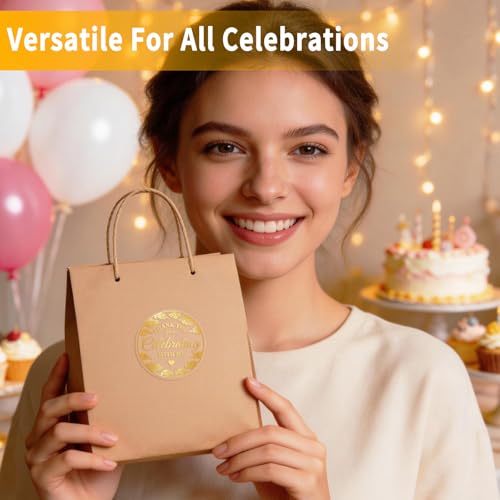 100PCS Thank You for Celebrating with Me Stickers,Gold Party Favor Labels with Elegant Cloud Design Seals for Gift Bags, Dessert Table, Birthday, Baby Shower, Graduation Favors 1.6" (Gold)