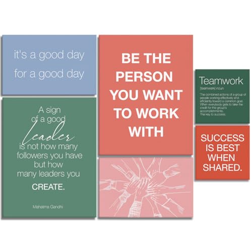 YEOION Inspirational Office Wall Art for Women,Motivational Teamwork Wall Decor for Office,Orange and Green Postive Quote Workplace Canvas Wall Art for Set of 6 - color: Colour2, size: 14.6 x 11.5 inches