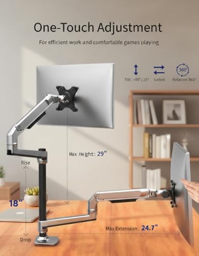 Ergounion Premium Dual Monitor Stand for Desk, High-Grade Aluminum Stacked Monitor Arm with Heavy-Duty Mechanical Spring, Adjustable Vertical Double Monitor Mount for 13-40 inch Screens, Silver - color: Silver, size: Dual