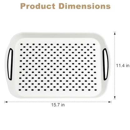 Non Slip Lap Trays with Handles, Set of 2 Food Trays for Eating on Couch, Dishwasher Safe Rectangular Serving Trays for Dinner, Breakfast & Snacks (White) - color: White
