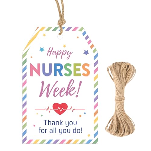 G2PLUS Thank You Nurse Gift Tags - 50Pcs Happy Nurse's Week Tags with String Thank You for All You Do Tag for Appreciate Nueses Party Favors - style: Happy Nurses Week