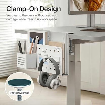 Under Desk Storage Organizer, Laptop Holder Stand with Pegboard Design, Holds 22lbs, Clamp on Desk Organizer, Fits 0.4"-2.2" Desktop Edge, White - color: White